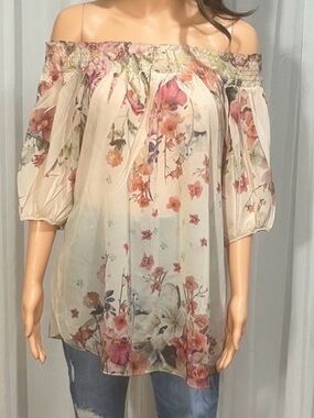 Libian Cream Floral Off-Shoulder Blouse
